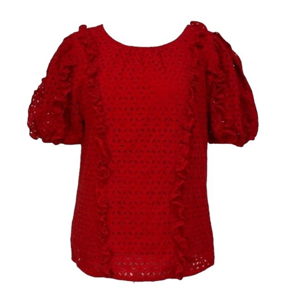 Rachel Parcell Red Eyelet puff sleeve top size Large